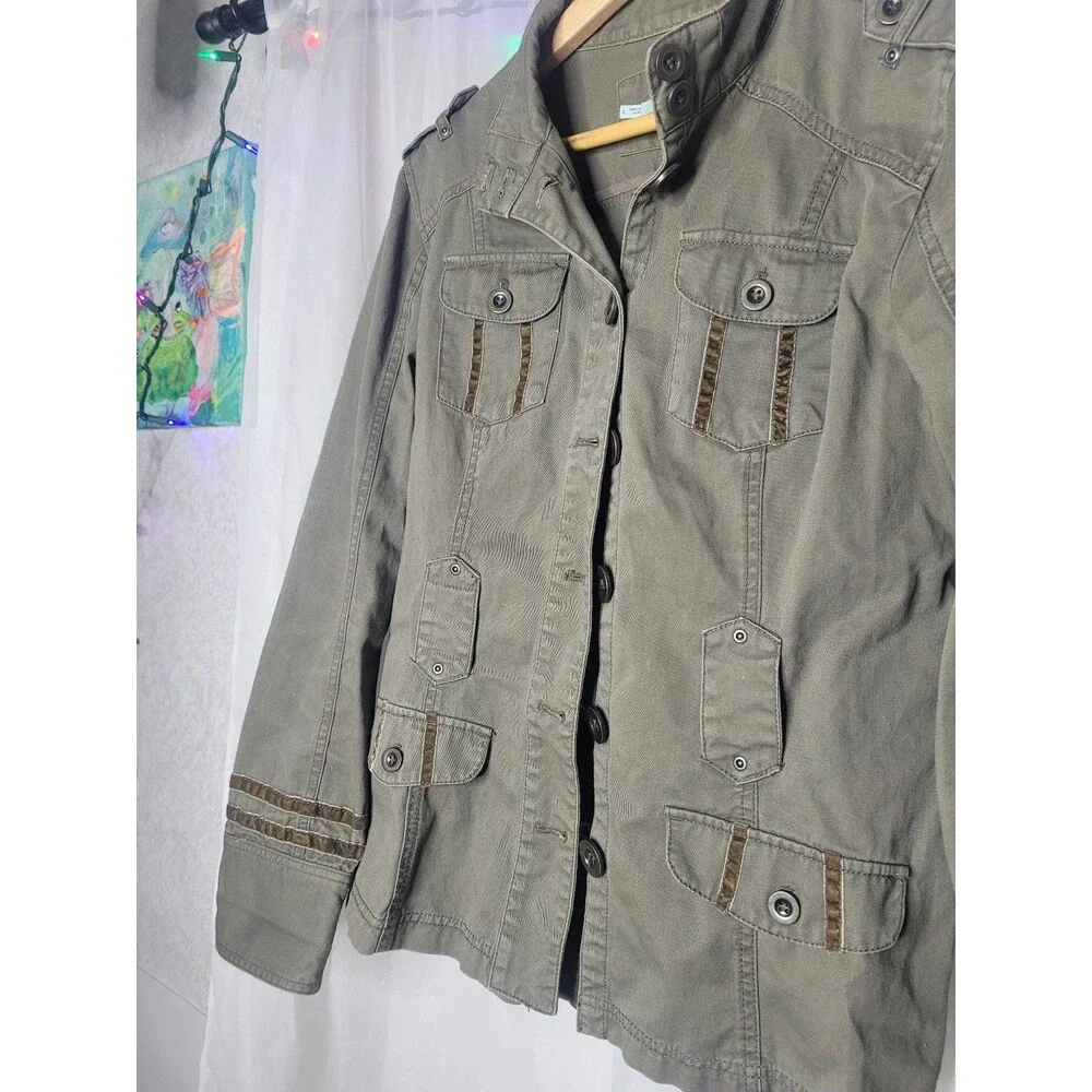 Maurices Cotton safari jacket with embroidered details womens large olive green - Picture 2 of 4